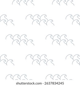 Pattern with sea waves in outline style. Vector seamless ocean pattern for textile, wrapping, scrapbooking. 