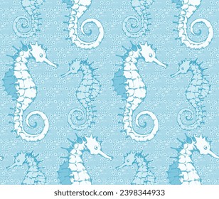 Pattern of seahorse and sea voyages. In style Toile de Jou. Suitable for fabric, mural, wrapping paper and the like