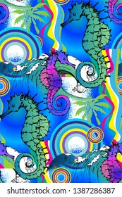 Pattern of seahorse and sea voyages. Vector illustration. Suitable for fabric, wrapping paper and the like
