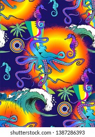 Pattern of seahorse and sea voyages. Vector illustration. Suitable for fabric, wrapping paper and the like
