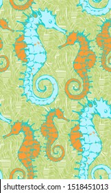 Pattern of seahorse and sea voyages. Vector illustration. Suitable for fabric, wrapping paper and the like
