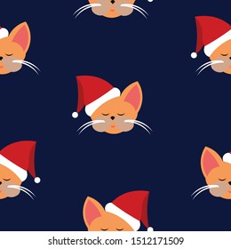 Pattern seals in santa hats. New Year's and Christmas. Design of cards, clothes, posters.
