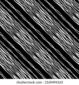 Pattern seamless 2 colors, black and white, abstract, diagonal white zebra stripes on a black background