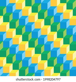 pattern seamless abstract cubic blue green 3d cubes geometrical vector