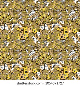 Pattern. Seamless Abstract Retro Background Design. Vector. Beige, black and yellow on colors. Tender fabric pattern.