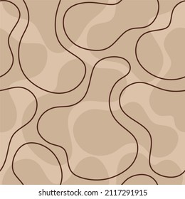 The pattern is seamless of abstract spots and lines of brown and beige colors. Vector illustration in a flat style.