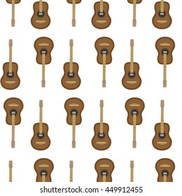 Pattern seamless acoustic guitar. Pattern with instrument for music, vector illustration
