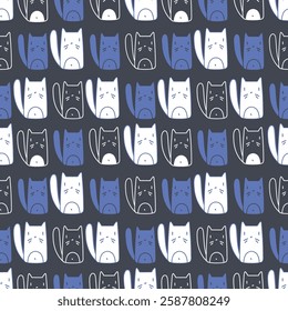 pattern seamless animals cat black and white blue