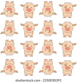 Pattern seamless animals cute farm animals cow, sheep, chicken, pig