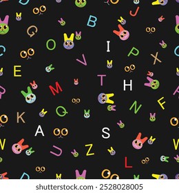 pattern seamless, apparel design, print design, kids clothes, textile seamless patterns, cats, English alphabets, wallpaper, eps vector file