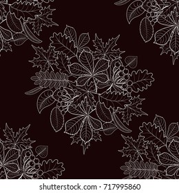 pattern seamless autumn leaves on a brown background