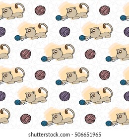 pattern seamless background cats cute play knitting wool