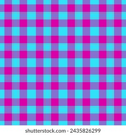 Pattern seamless background of check fabric textile with a vector plaid tartan texture in indigo and cyan colors.