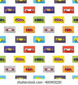 Pattern for seamless background. Colored cars on a white background.