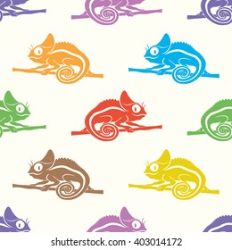 Pattern for seamless background. Colorful chameleon on a light background.