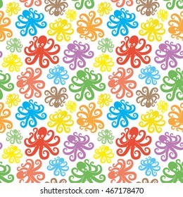 Pattern for seamless background. Colorful cute octopus.