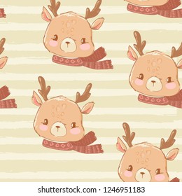 Pattern seamless Background with cute deer. Vector illustration. 