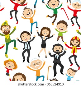 Pattern for seamless background. Happy people jumping on a white background.