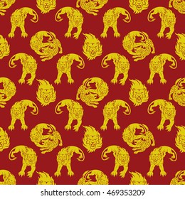 Pattern for seamless background. Lion attacking a hyena.