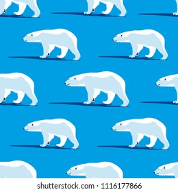 Pattern for seamless background with polar bears on a blue background.