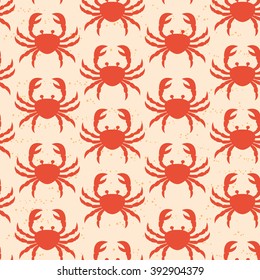 Pattern for seamless background. Red crabs on the sand.