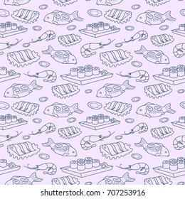 Pattern seamless background with seafood and fish