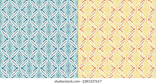 Pattern seamless background vector two tone color blue and yellow. Aztec style.