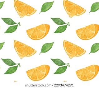 pattern seamless background Watercolor fresh slice orange fruit  hand drawing painted illustration isolated on white background
