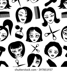 Pattern for seamless background. Women's hairstyles.