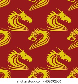 Pattern for seamless background. Yellow dragons on a red background
