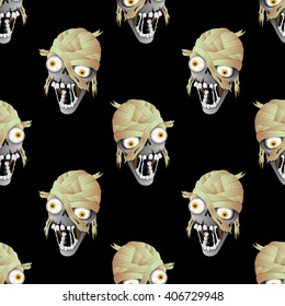 Pattern for seamless background. Zombie head on a black background.