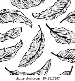pattern seamless of banana leaves in vintage design