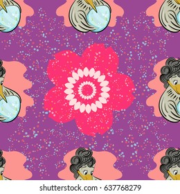 Pattern seamless with a bird and an egg. Maternal love and care. Future mom. Vector illustration in cartoon style