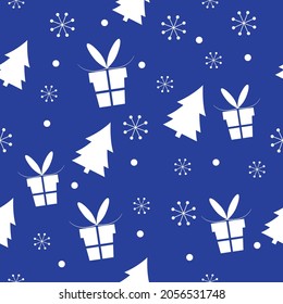 pattern seamless blue background pattern snowflakes christmas trees gifts magic christmas new year illustration