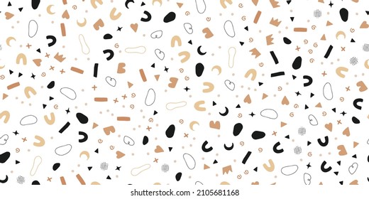 pattern seamless boho scandi doodle minimal trendy chic style, for playful fabrics, wrapping paper, wallpaper design. simple abstract shapes and colors, scattered randomly