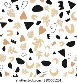 pattern seamless boho scandi doodle minimal trendy chic style, for playful fabrics, wrapping paper, wallpaper design. simple abstract shapes and colors, scattered randomly