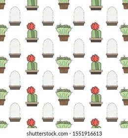 Pattern seamless Cactus cartoon cute doodle icons set. Cute desert plants. Decorative natural elements are isolated on white. flat design colorful adorable concept. vector ,illustration