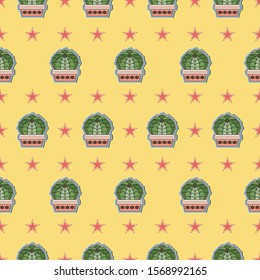 Pattern seamless Cactus cartoon cute doodle. green cactus Dotted line concept. Cute desert plants. Decorative natural elements. flat design colorful adorable concept. vector ,illustration