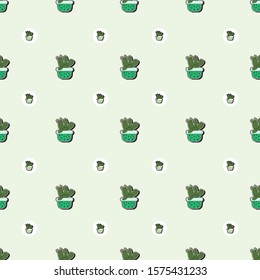 Pattern seamless Cactus cartoon cute doodle. green cactus concept. Cute desert plants. Decorative natural elements are isolated on green. flat design colorful adorable concept. vector ,illustration