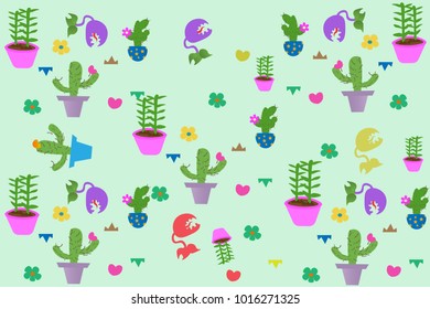 Pattern seamless cactus on green background,Vector illustration.