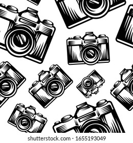 pattern seamless of camera in style vintage, retro, engraved. - vector illustrations