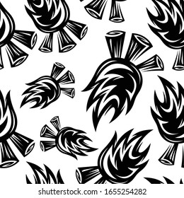 pattern seamless of campfire in style vintage, retro, engraved. - vector illustrations