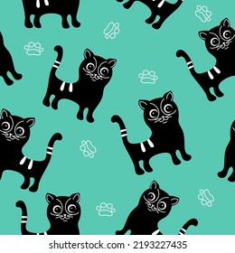 El patrón es transparente. Gato de caricatura, mascota. Estilo Doodle. Ilustración vectorial en un fondo aislado.