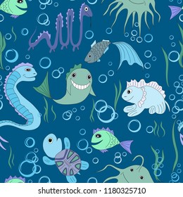 Pattern seamless from the cartoon sea animals .