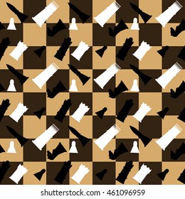 Pattern seamless chess boards and chess pieces. Challenge strategy game. Vector illustration