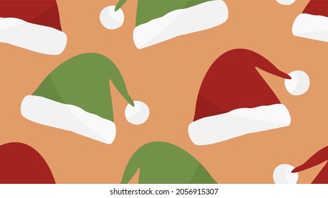 Pattern: Seamless Christmas pattern. Seamless cute green and red Santa hat. Perfect for decorating your website during the Christmas season in December. Used to make wrapping paper patterns