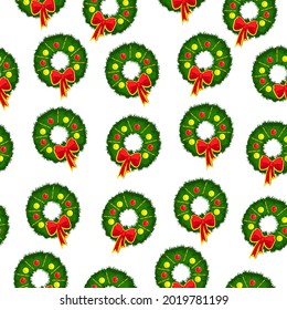 The pattern is seamless with a Christmas garland. Vector Christmas wreath with garland, isolated on a white background. Festive pattern for packaging and fabric.