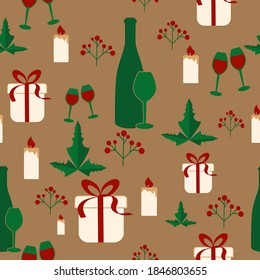 Pattern, Seamless, Christmas, Winter, Wine, Bottle, Holiday, Paper, Wrapping, Wallpaper