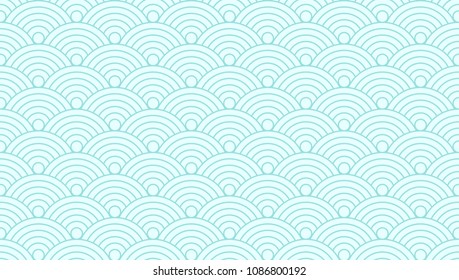 Pattern seamless circle abstract wave background green aqua color and line. Japanese circle pattern vector.