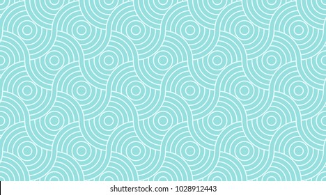 Pattern seamless circle geometric abstract wave background stripe green aqua two tone colors and line.
